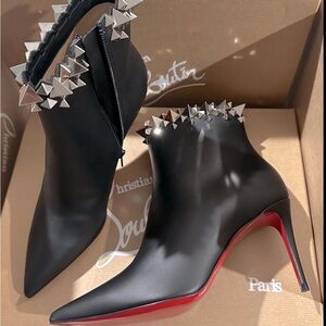 Christian Louboutin Black Heeled Boots with Silver Studs